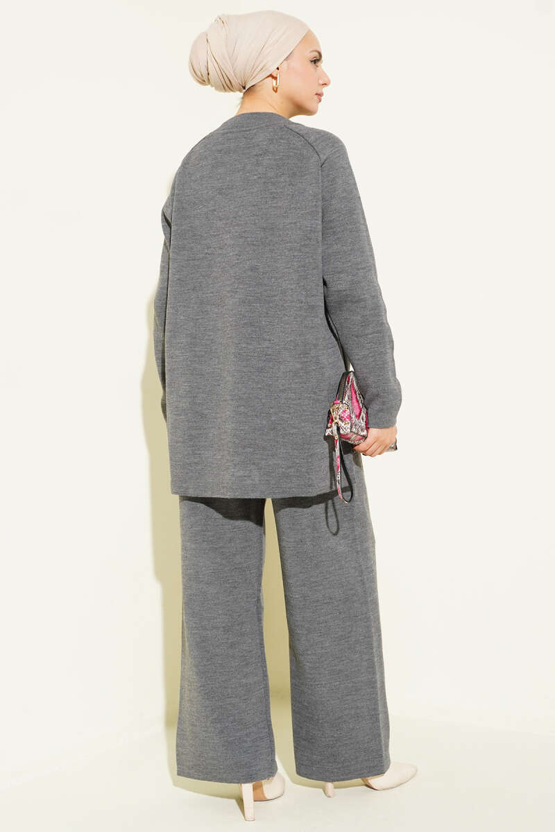 Stitch Detail Basic Knit Two-Piece Set Smoke - immagine 3