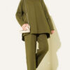 Ribbed Knit Two-Piece Set with Boat Neck Khaki – Bild 5