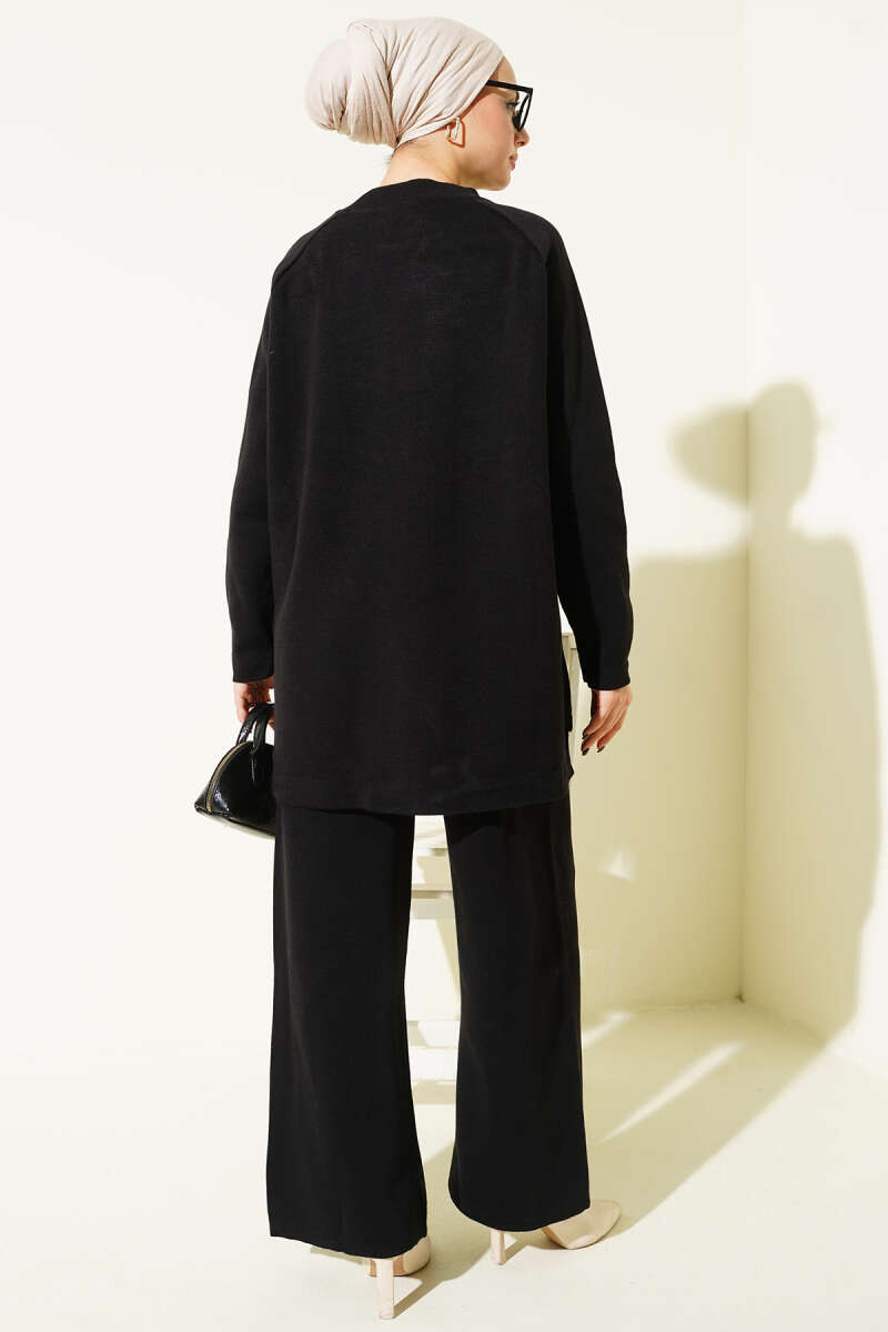 Stitch Detail Basic Knit Two-Piece Set Black – Image 3