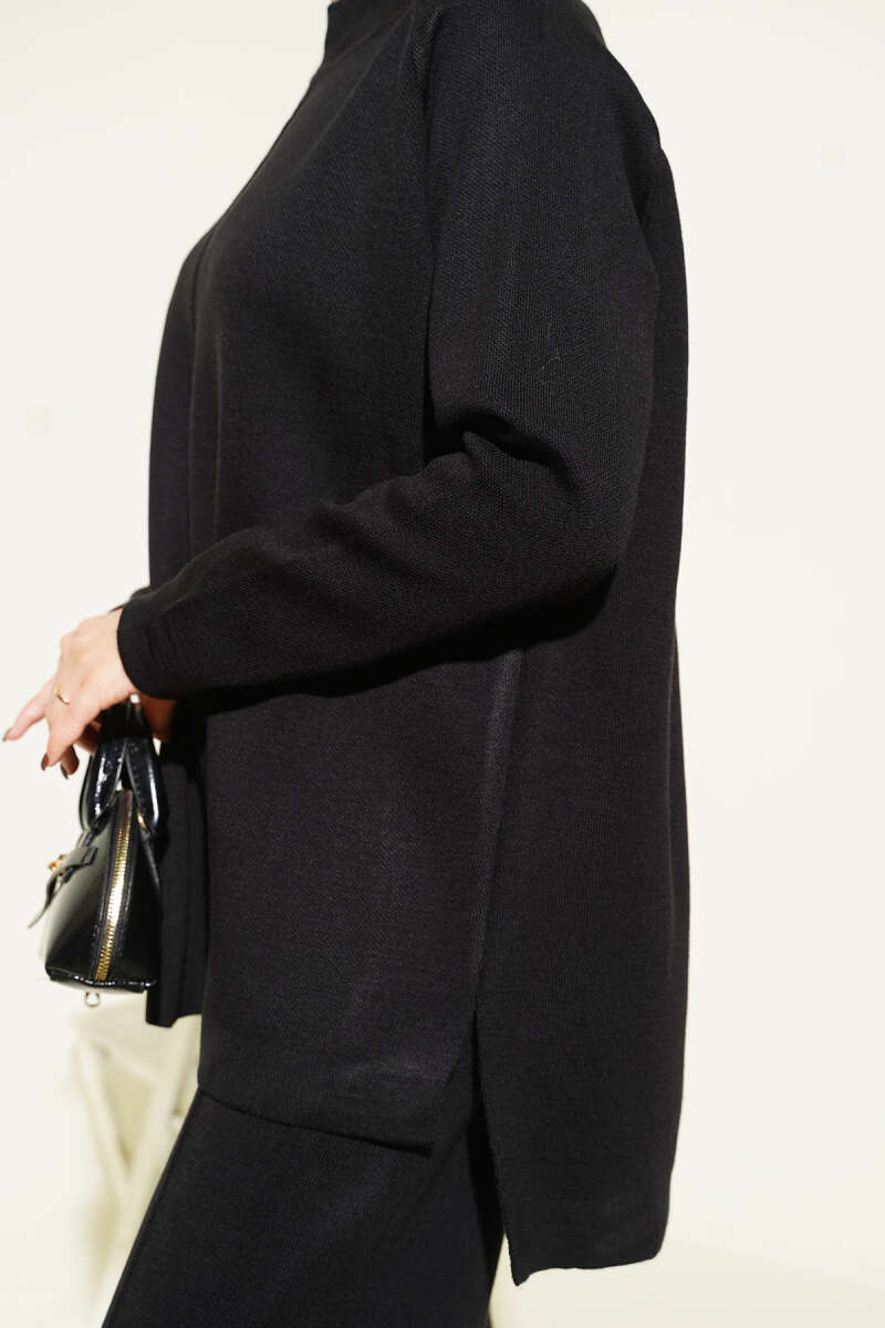 Stitch Detail Basic Knit Two-Piece Set Black – Image 4
