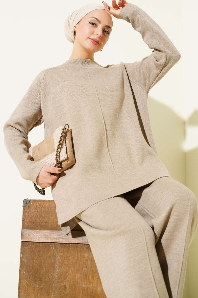 Stitch Detail Basic Knit Two-Piece Set Mink - الصورة 2