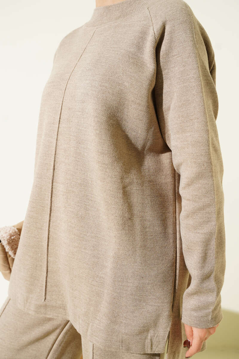 Stitch Detail Basic Knit Two-Piece Set Mink - الصورة 4