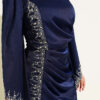 Draped Stone-Embellished Satin Evening Gown Navy Blue - الصورة 4