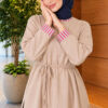Long-sleeve crew neck tunic with ribbed trim Beige