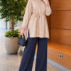 Long-sleeve crew neck tunic with ribbed trim Beige - Afbeelding 2