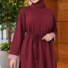 Long-sleeve crew neck tunic with ribbed trim Burgundy