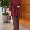 Long-sleeve crew neck tunic with ribbed trim Burgundy - Afbeelding 2