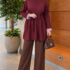 Long-sleeve crew neck tunic with ribbed trim Burgundy - Afbeelding 3