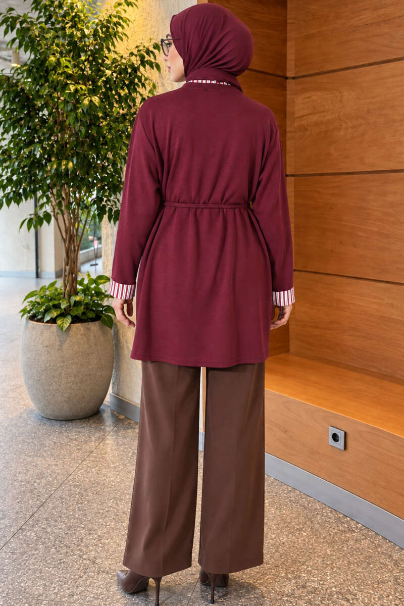 Long-sleeve crew neck tunic with ribbed trim Burgundy - Afbeelding 4