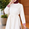 Long-sleeve crew neck tunic with ribbed trim Ecru