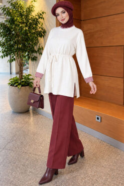 Alternative view of Long-sleeve crew neck tunic with ribbed trim Ecru