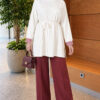Long-sleeve crew neck tunic with ribbed trim Ecru – Bild 3