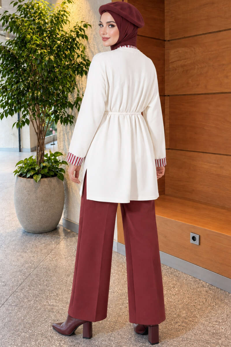Long-sleeve crew neck tunic with ribbed trim Ecru – Bild 4