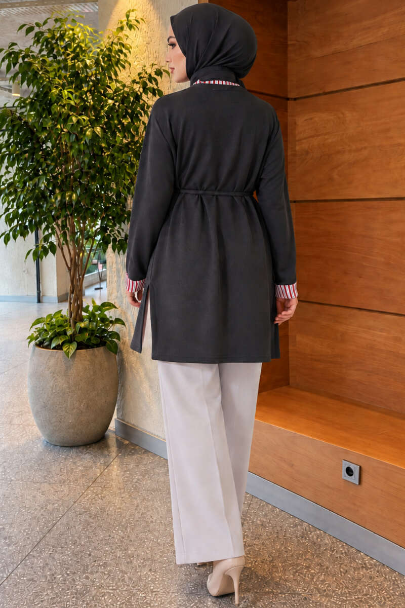 Long-sleeve crew neck tunic with ribbed trim Smoke – Bild 4