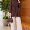 Long-sleeve crew neck tunic with ribbed trim Brown – Image 2