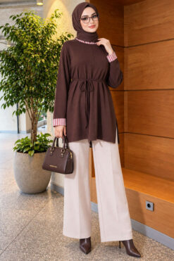 Alternative view of Long-sleeve crew neck tunic with ribbed trim Brown