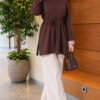 Long-sleeve crew neck tunic with ribbed trim Brown – Image 3