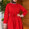 Long-sleeve crew neck tunic with ribbed trim Red