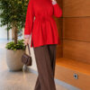 Long-sleeve crew neck tunic with ribbed trim Red – Bild 2