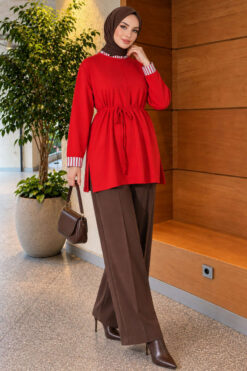 Alternative view of Long-sleeve crew neck tunic with ribbed trim Red