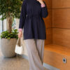 ⁦Long-sleeve crew neck tunic with ribbed trim Navy Blue⁩ - الصورة ⁦2⁩