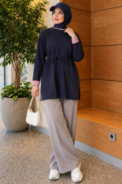 Alternative view of Long-sleeve crew neck tunic with ribbed trim Navy Blue