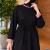 Long-sleeve crew neck tunic with ribbed trim Black