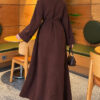 ⁦Long-Sleeve French Terry Dress with Waist Tie Brown⁩ - الصورة ⁦4⁩