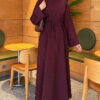 Long-Sleeve French Terry Dress with Waist Tie Plum