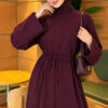 Long-Sleeve French Terry Dress with Waist Tie Plum - Imagen 2