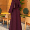 Long-Sleeve French Terry Dress with Waist Tie Plum - Imagen 4