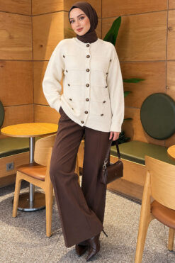 Alternative view of Button-Detailed Bearded Cardigan Ecru