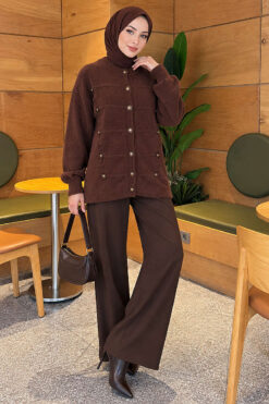 Alternative view of Button-Detailed Bearded Cardigan Brown