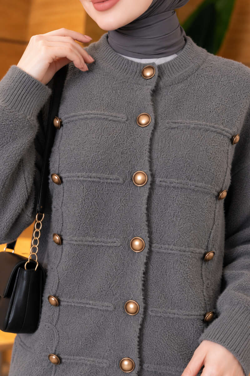Button-Detailed Bearded Cardigan Slate Grey – Bild 4