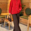 Button-Detailed Bearded Cardigan Red - Image 2