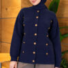 Button-Detailed Bearded Cardigan Navy Blue - Image 3