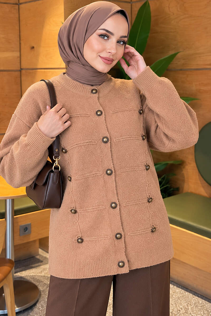 Button-Detailed Bearded Cardigan Latte