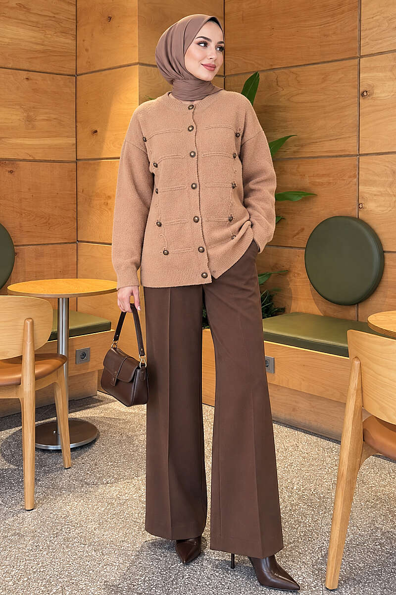 Button-Detailed Bearded Cardigan Latte - Image 2