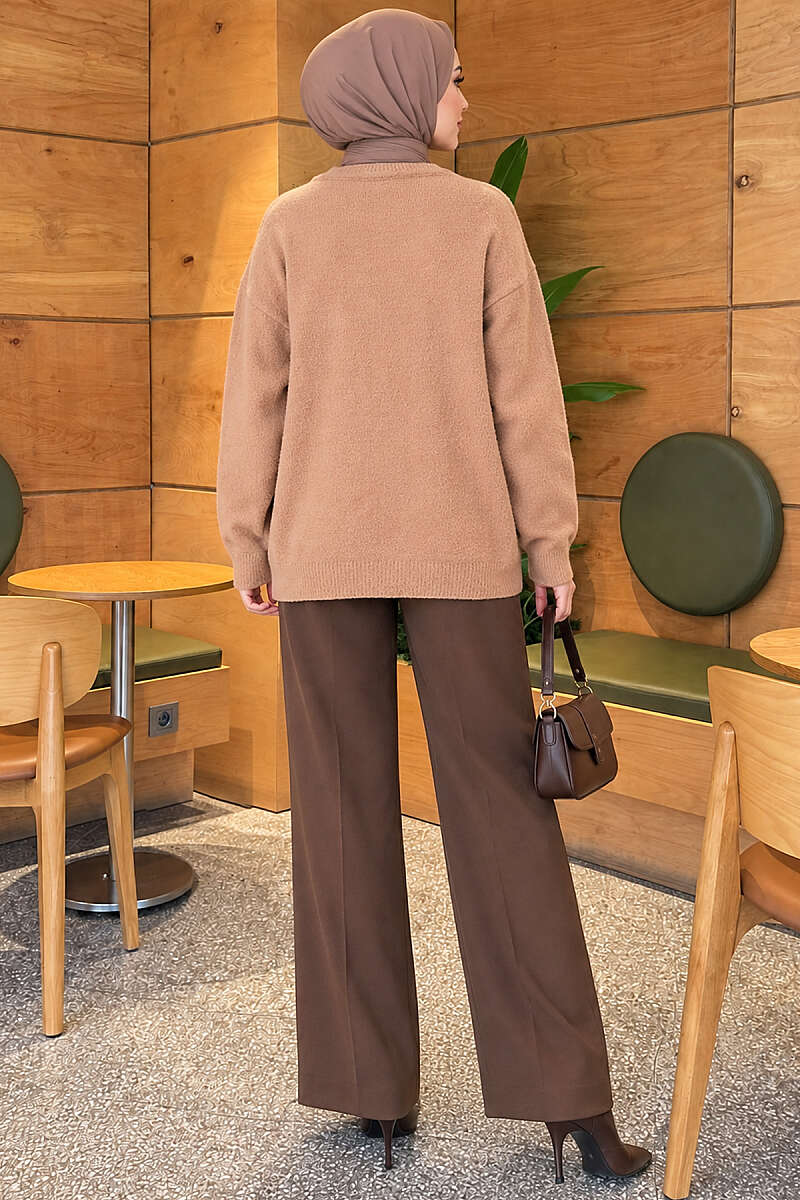 Button-Detailed Bearded Cardigan Latte - Image 4