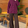 Button-Detailed Bearded Cardigan Plum - Image 2