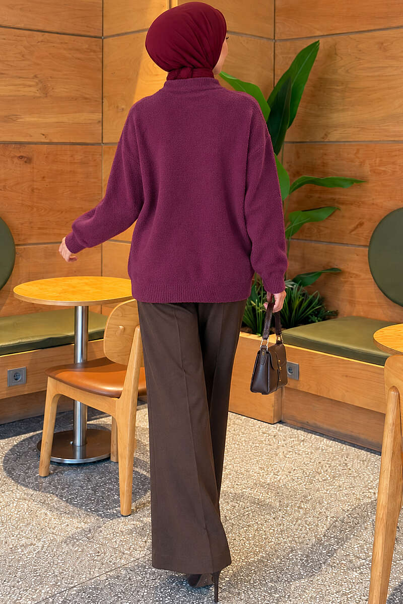 Button-Detailed Bearded Cardigan Plum - Image 4