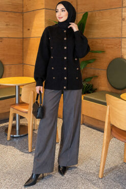 Alternative view of Button-Detailed Bearded Cardigan Black