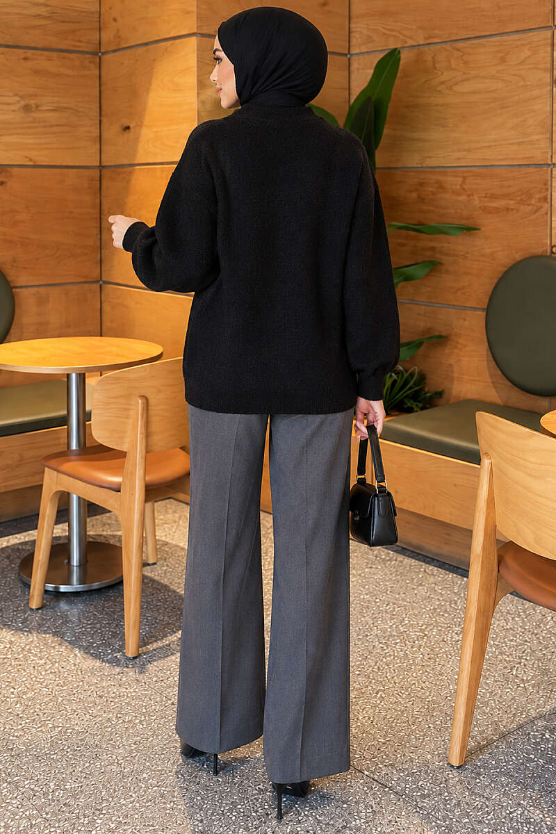 Button-Detailed Bearded Cardigan Black - Image 4
