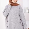 Button-Details Sparkly Knit Two-Piece Set Grey – Image 2
