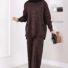 Button-Details Sparkly Knit Two-Piece Set Brown - Imagen 3