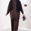 Button-Details Sparkly Knit Two-Piece Set Brown - Imagen 4