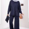 Button-Details Sparkly Knit Two-Piece Set Navy Blue
