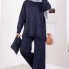 Button-Details Sparkly Knit Two-Piece Set Navy Blue - immagine 3
