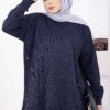 Button-Details Sparkly Knit Two-Piece Set Navy Blue - immagine 2