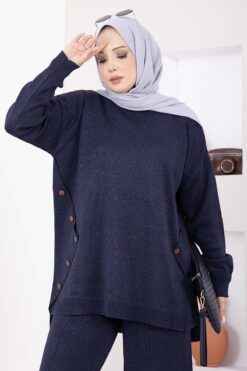 Alternative view of Button-Details Sparkly Knit Two-Piece Set Navy Blue
